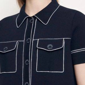Sandro topstitched dress dark navy blue Size 34, NEW